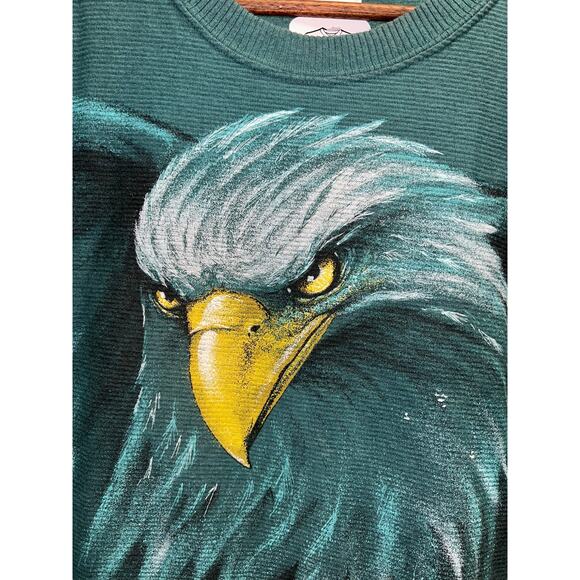 Vintage Bald Eagle Shirt Hazelwoods Green Bird Nature Animal Tee 90s 1990s Large - Picture 3 of 11